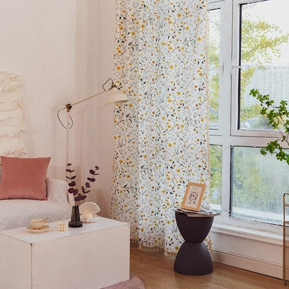 Sutuo Home Boho Curtain Semi-Blackout Vintage Florals Print Cotton Linen Fabric - Image 3