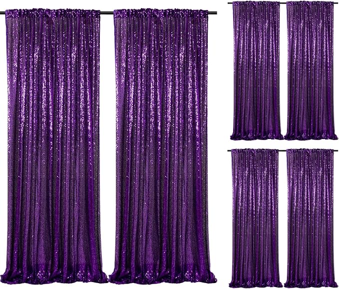 Purple Sequin Backdrop Curtain 6 Pcs 2ftx8ft Sparkly Glitter Wedding Party by SoarDream