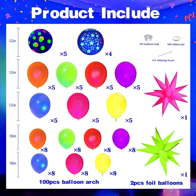 102Pcs Neon Glow Balloons Arch Kit - Image 2
