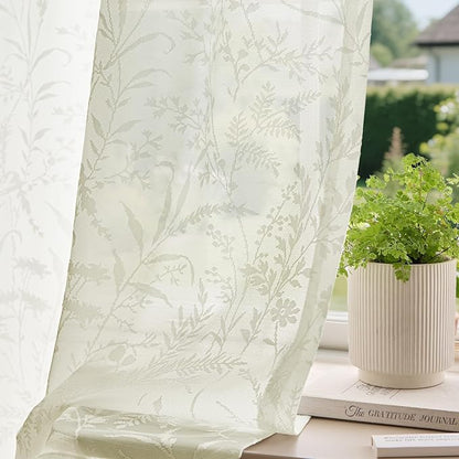 Anmao Cream Semi Sheer Light Filtering Curtains 90 Inches Long 2 Panels by Anmao