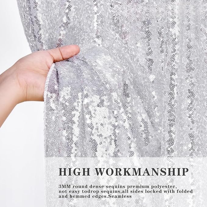Silver Sequin Backdrop 7ft x 7ft Glitter Photo Booth Backdrop Curtains | - Image 6