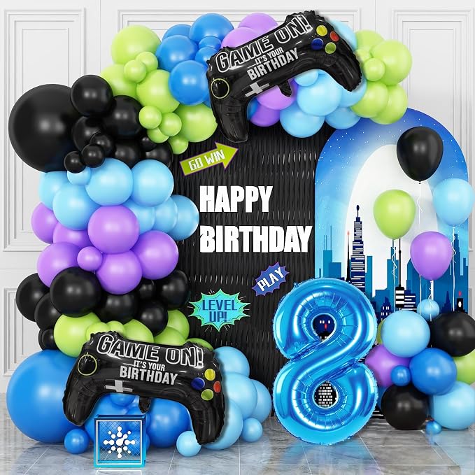 8th Birthday Video Game Balloons Arch Kit, Light Olive Green, Video Game Themed by Cledeco