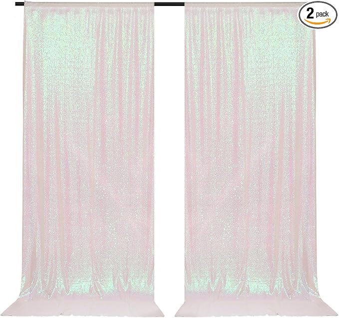 PartyDelight Iridescent White Sequin Backdrop Curtains 5x10ft 2 Panels | 4 Inch by PartyDelight
