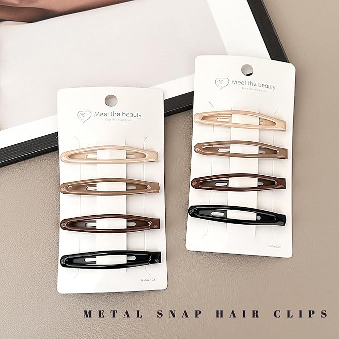 16 PCS Snap Hair Clips Metal Barrettes for Women Non Slip Barrettes for Thick and Thin Fine Hair,Bright Black Brown Beige,2.36 x 0.43 Inches.