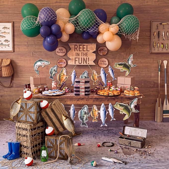 18 Pcs Gone Fishing Party Decorations Kit | Decorations Fish Net, Fish Balloons - Image 2