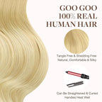 GOO GOO Tape in Hair Extensions Human Hair, 18AT60A Pearl Ash Blonde Highlights, 24inch 100g 40pcs, Skin Weft Seamless Invisible, Silky Straight with Thick Ends, Remy Human Hair