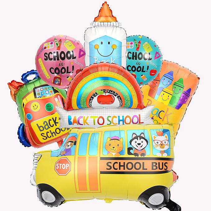 7 Pcs Back to School Balloons, School Bus Balloon, Colorful Schoolbag Pencil by Decmied