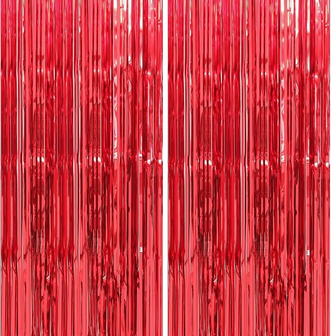 Crosize 4 Pack Red Party Streamers Backdrop, 3.3 x 9.9 ft | Tinsel Foil Fringe by Crosize