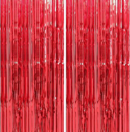 Crosize 4 Pack Red Party Streamers Backdrop, 3.3 x 9.9 ft | Tinsel Foil Fringe by Crosize