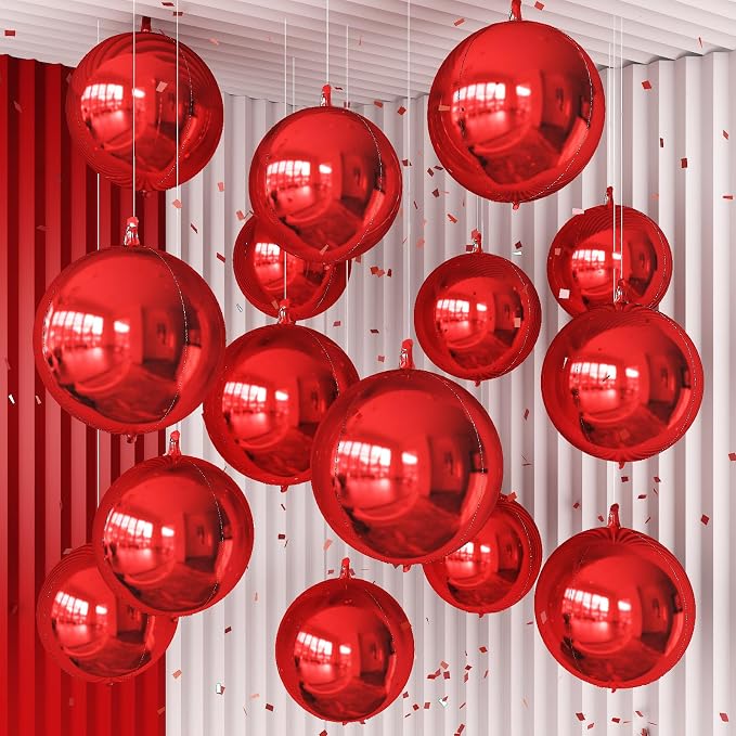 14 Pcs Red Round Foil Balloons Halloween Maroon 4D Ball Balloons | Metallic by Froova