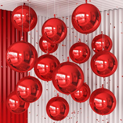 14 Pcs Red Round Foil Balloons Halloween Maroon 4D Ball Balloons | Metallic by Froova