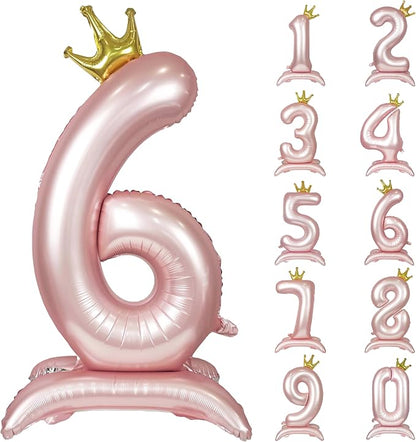 Pink Crown Number 6 Balloon Standing Pink Princess digital 6 Foil Balloon | by YOIOZAIZAI
