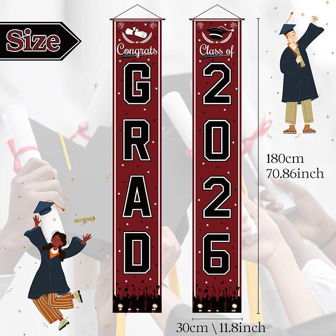 OHOME Graduation Decorations 2026 2027- Maroon Congrats Grad Porch Banner - Image 2