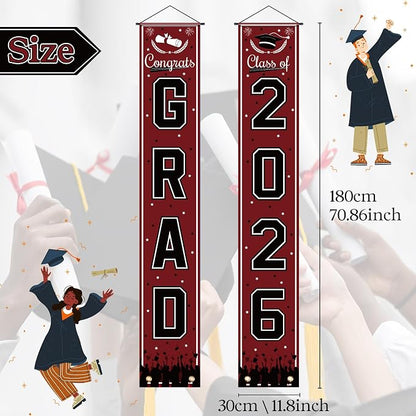 OHOME Graduation Decorations 2026 2027- Maroon Congrats Grad Porch Banner - Image 2