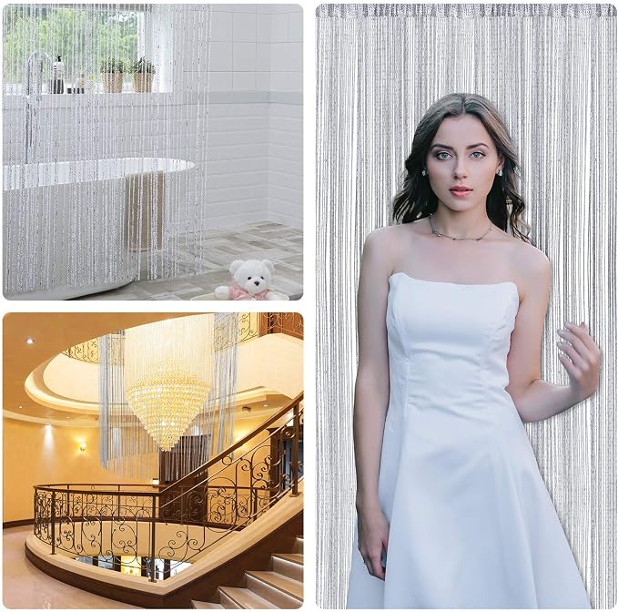 WILLBOND 4 Pcs String Curtains Glitter Fringe Curtains - Image 5