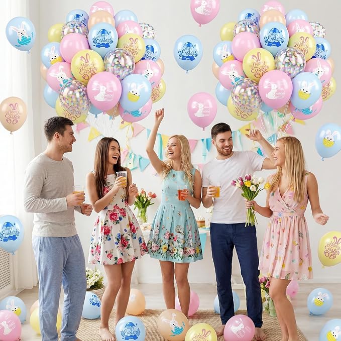 Easter Printed Balloons, 12 Inch Cute Bunny Rabbit Eggs Pastel Confetti - Image 7