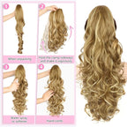 ALXNAN Ponytail Extension,24 Inch Claw Clip in Long Curly Wavy Medium Blonde with Blonde Highlights Ponytail Hair Extension Jaw Clip on Pony Tails Hairpiece for Women