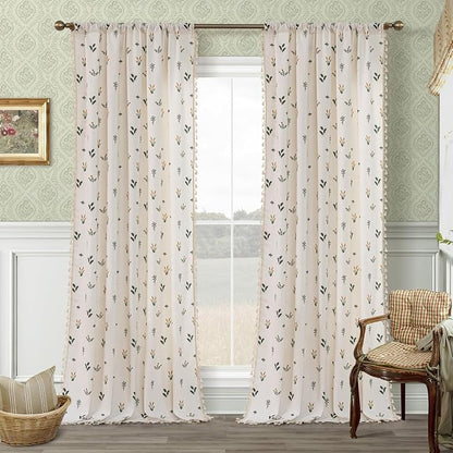 F-CHU Floral Curtains for Living Room Bedroom Farmhouse French Country Linen - Image 2