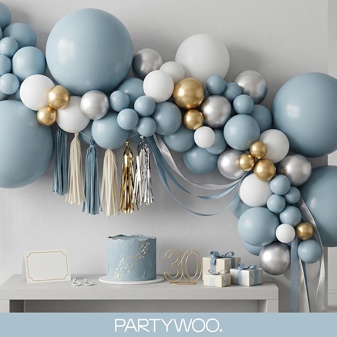 PartyWoo Dusty Blue Balloons 140pcs Light Blue Aqua Boho Color | 18 12 10 5 - Image 8