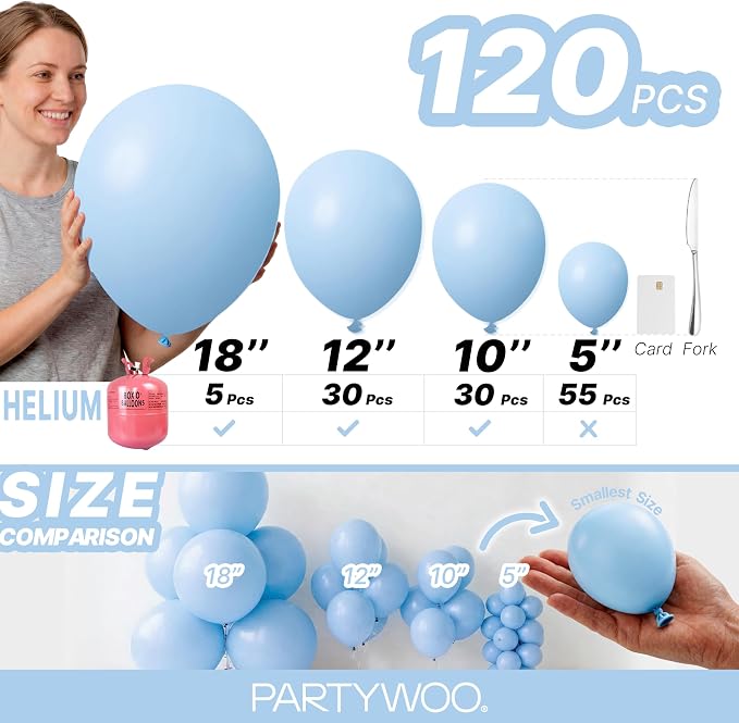 PartyWoo Light Blue Balloons 120pcs Baby Pastel Sky Aqua Blue Color | Different - Image 6
