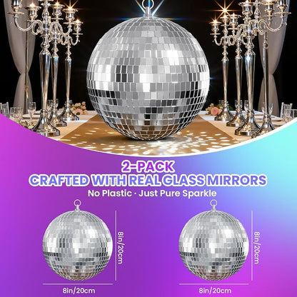 Youdepot 8-Inch Silver Disco Ball 2-Pack Mirror Ball | Hanging Mirror Ball - Image 4