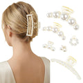 Pearl Hair Accessories for Women - 6PCS Claw Clips for Thick and Thin Hair, Barrettes for Styling and Weddings