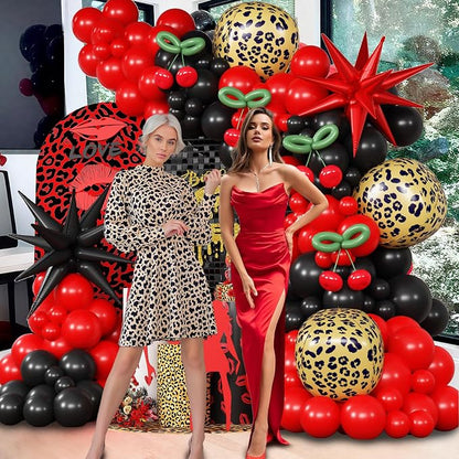 Red Black Balloons Garland Arch Kit, 4D Cheetah Print Mylar Balloons - Image 6