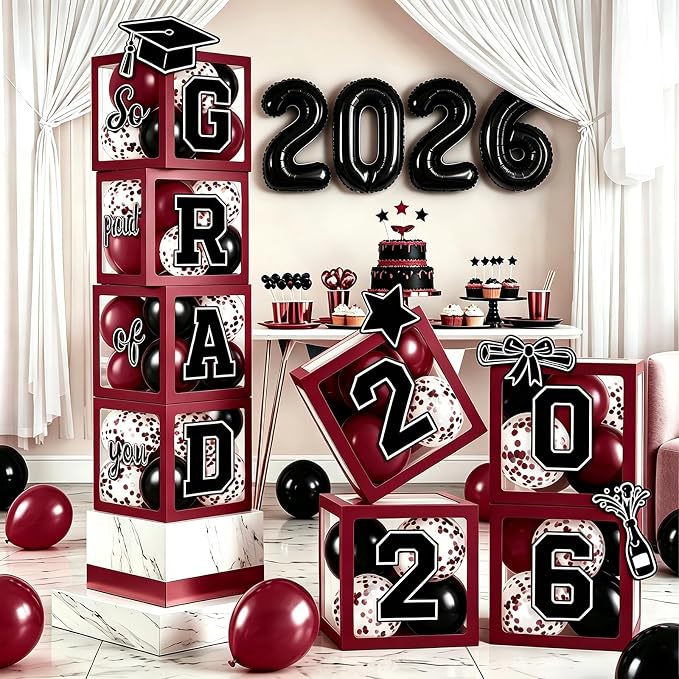 2026 Graduation Balloon Boxes Decorations – Clear Balloon Box Stack by Kreyfer