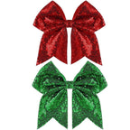Large Big 7 Inch Glitter Bow Clip Sequin Bling Party Hair Accessories for Women Teens Girls Kids 2 Pcs (Red, Christmas Green)