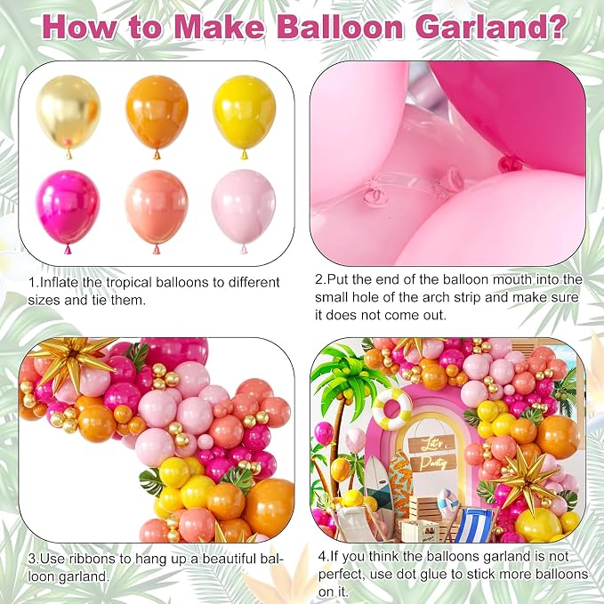 152Pcs Tropical Balloon Arch Garland Kit, Sunset Hot Pink Orange Coral Red - Image 3