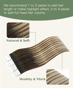 SURNEL Invisible Tape in Hair Extensions 20 Inch Natural Black to Medium Brown and Caramel Blonde Injected Tape in Extensions Human Hair 20 Pcs 45g(#1B427,20)