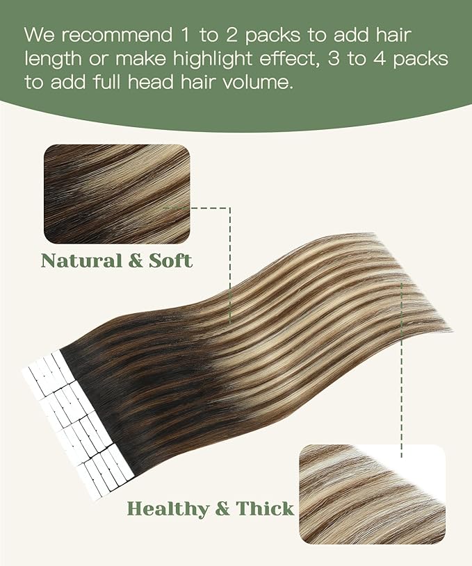 SURNEL Injected Seamless Tape in Hair Extensions 14 Inch Natural Black to Medium Brown and Caramel Blonde Invisible Tape in Extensions 20 Pcs 30g(#1B427,14)