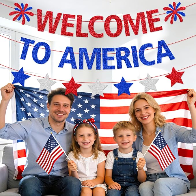 Welcome to America Banner, Home Community Event Decor | Patriotic Red White - Image 5