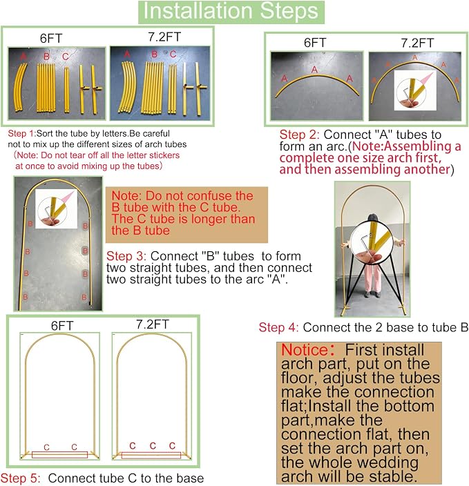 2 Pack Metal Wedding Arch Backdrop Gold Balloon Stand | Gold Arch Backdrop Stand - Image 4