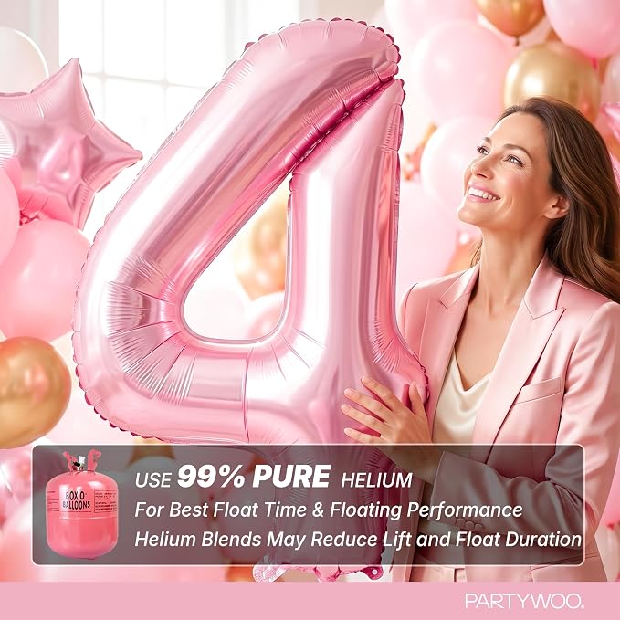 PartyWoo Number Balloons 40 Inch Pink Number 4 Kit 25pcs - Image 5