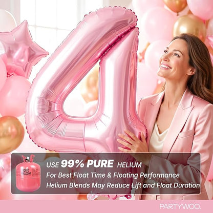PartyWoo Number Balloons 40 Inch Pink Number 4 Kit 25pcs - Image 5