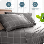 Bare Home Microfiber Pillow Cases - King Size Set of 2 - Cooling Pillowcases - Double Brushed - Pillowcases 2 Pack - Easy Care (King, Modern Plaid - Grey/White)
