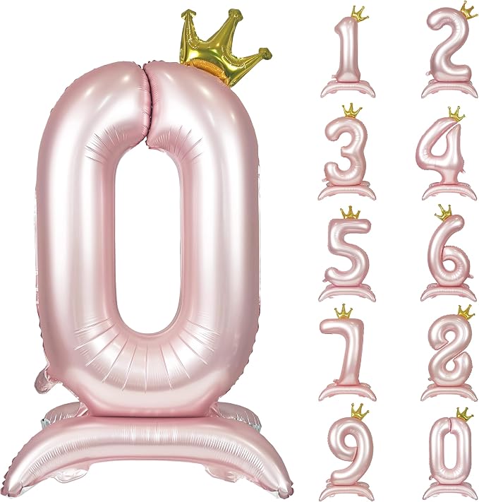 Pink Crown Number 0 Balloon Standing Pink Princess digital 0 Foil Balloon | by YOIOZAIZAI