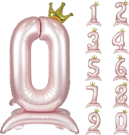 Pink Crown Number 0 Balloon Standing Pink Princess digital 0 Foil Balloon | by YOIOZAIZAI