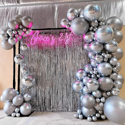 Voircoloria 105pcs Metallic Silver Party Latex Balloons, 12inch | - Image 5