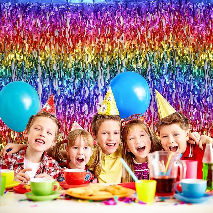 Shiny Rainbow Foil Fringe Curtain Wavy Rainbow Tinsel Streamer Backdrop - Image 4