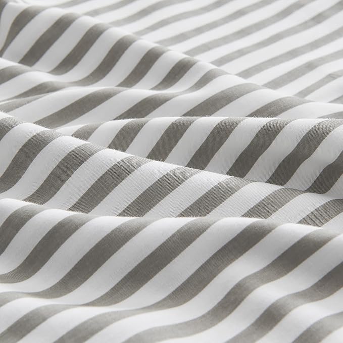 JELLYMONI 100% Natural Cotton Striped Pillowcases Set, 2 Pack White and Grey Vertical Stripes Pattern Printed Pillow Covers with Envelope Closure(Pillows are not Included)-King(20"×36")
