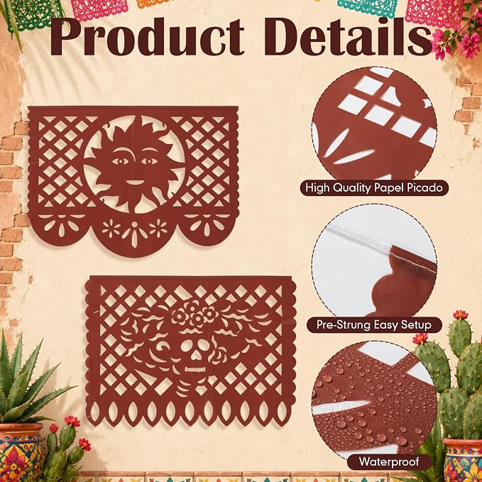 Boao 4 Packs 60 ft Mexican Party Decorations Fiesta Banner Plastic Papel Picado - Image 3