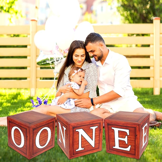 One Boxes for 1st Birthday, Wood Grain One Balloon Boxes, Individual Square - Image 6