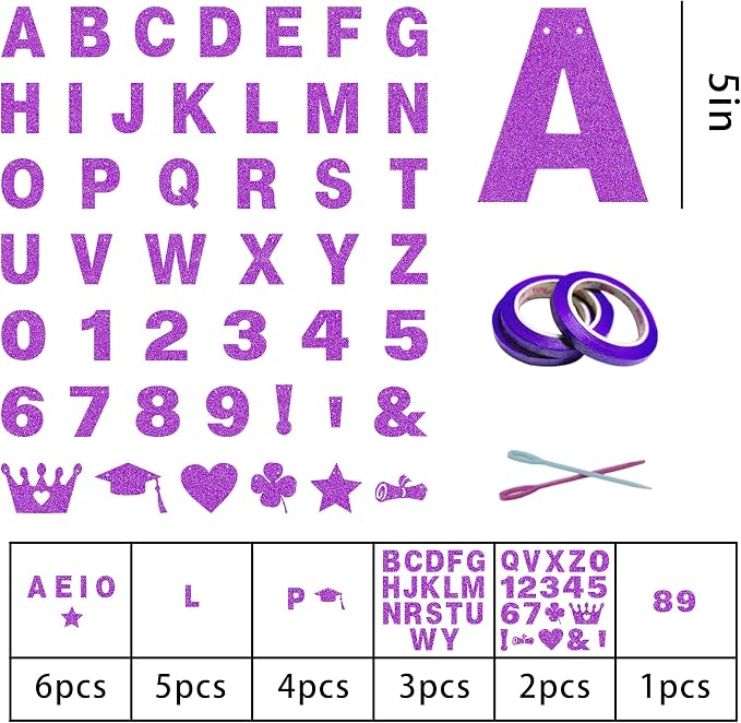 131 PCS Custom Banner 5" DIY Party Letter Banners Personalized Decor | Purple - Image 2