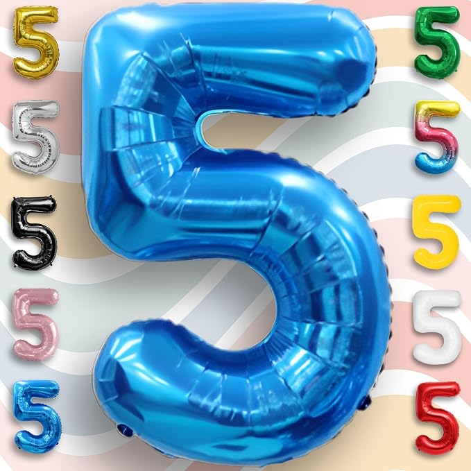 Blue Number Balloon 5 Mylar Foil Balloons 16 inch - Image 4
