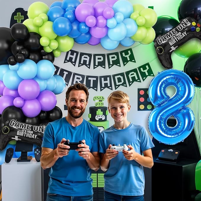 8th Birthday Video Game Balloons Arch Kit, Light Olive Green, Video Game Themed - Image 6