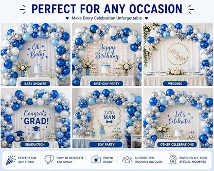 Blue White Silver Balloons Garland Kit – 60pcs 12 Inch Chrome Blue, Birthday - Image 6