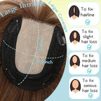 Hair Toppers for Women Real Human Hair, 360° 3D Toppers Pieces for Women with Thinning Crown Wispy Bangs 12 Inch Upgrade Big Basement (Light Brown, 12 Inch Wispy Bangs)