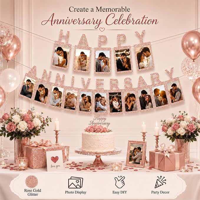 Rose Gold Happy Anniversary Banner - Image 5
